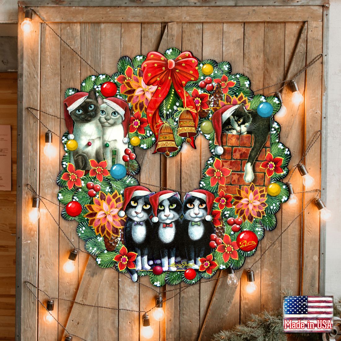 Christmas Friends Kitty Door Wreath by G. DeBrekht - Pets Dog and Cats Decor - 8185307-5H-SL