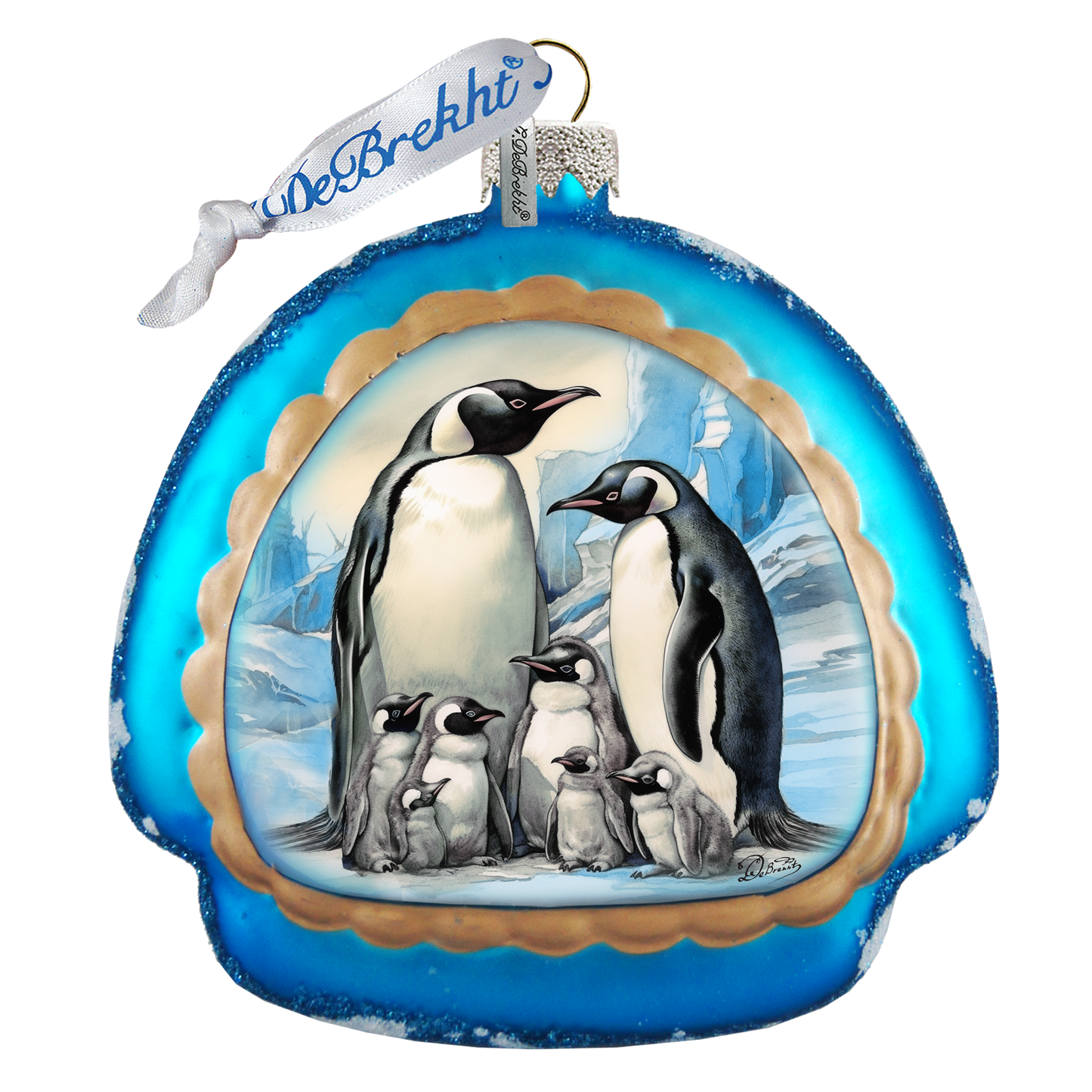 A Love on Ice - Penguin's Family Rainbow Glass Ornament by G. Debrekht - Wildlife Holiday Décor - 756-019
