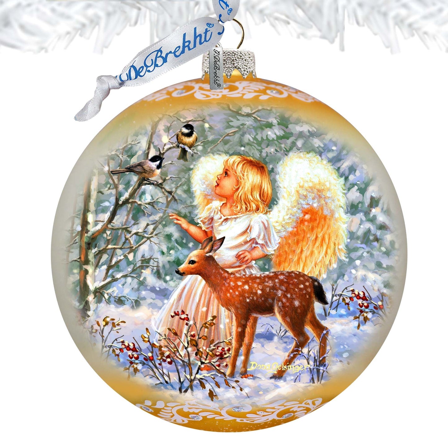 Guardian Angel Fawn Lg Glass Ornament by D. Gelsinger - Nativity Holiday Decor - 73948