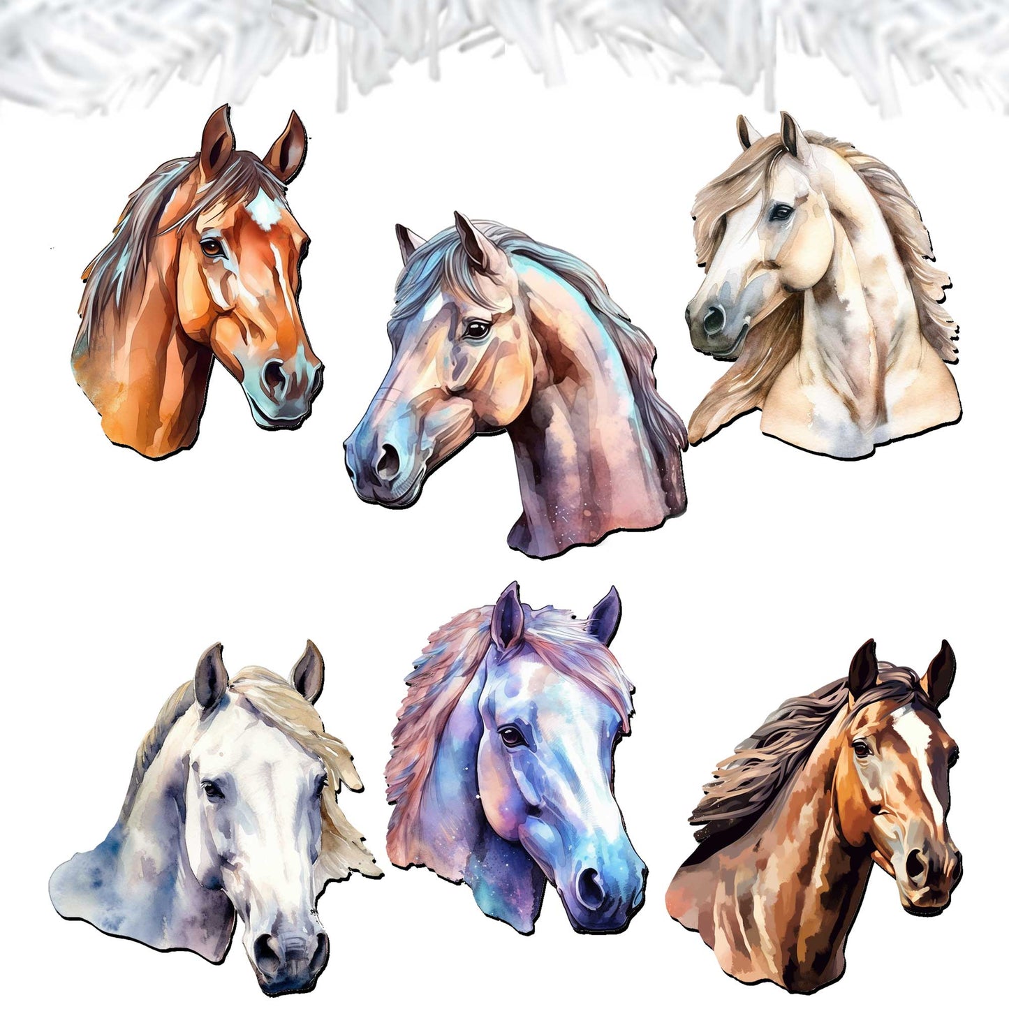 Horses Decorative Wooden Clip-on Ornaments Set of 6 by G. Debrekht - Christmas Decor - 8090039C-S6