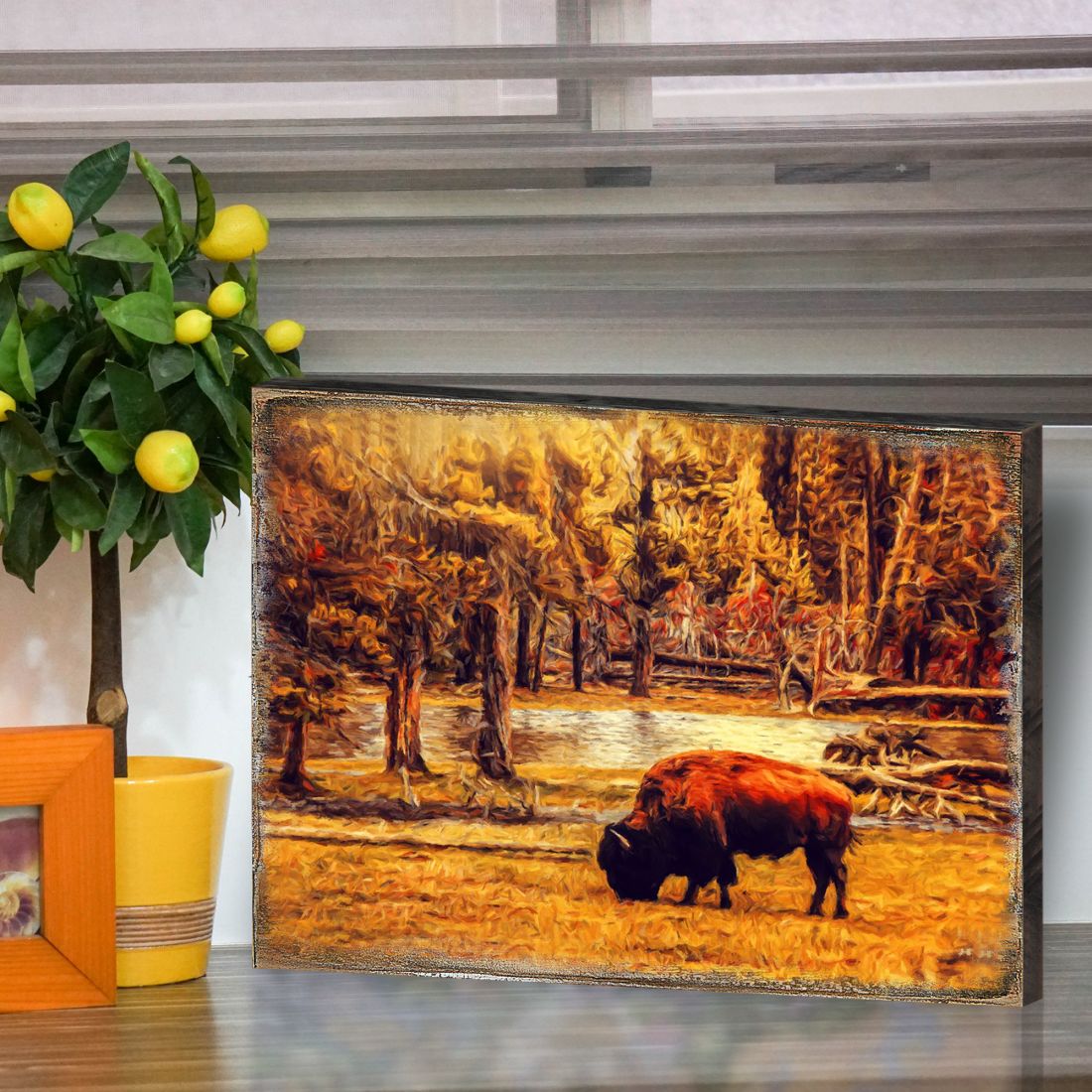 Bison Art Wooden Wall Art by Nature Wonders - Nature Wildlife Decor  - 95293B