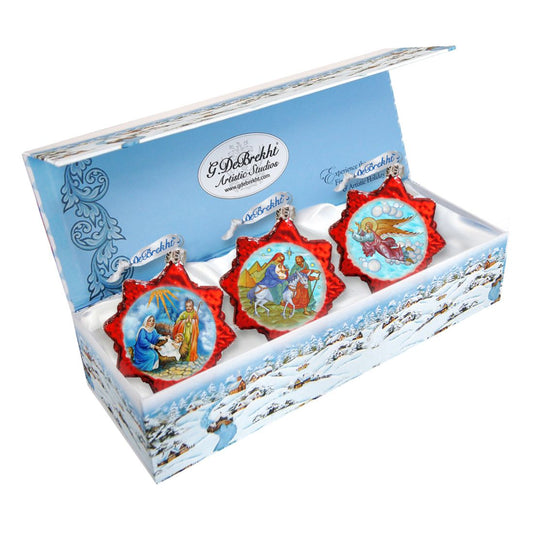 Story of Nativity Mercury Glass Ornaments Set of 3 by G. DeBrekht - Nativity Holiday Decor - 770122S3