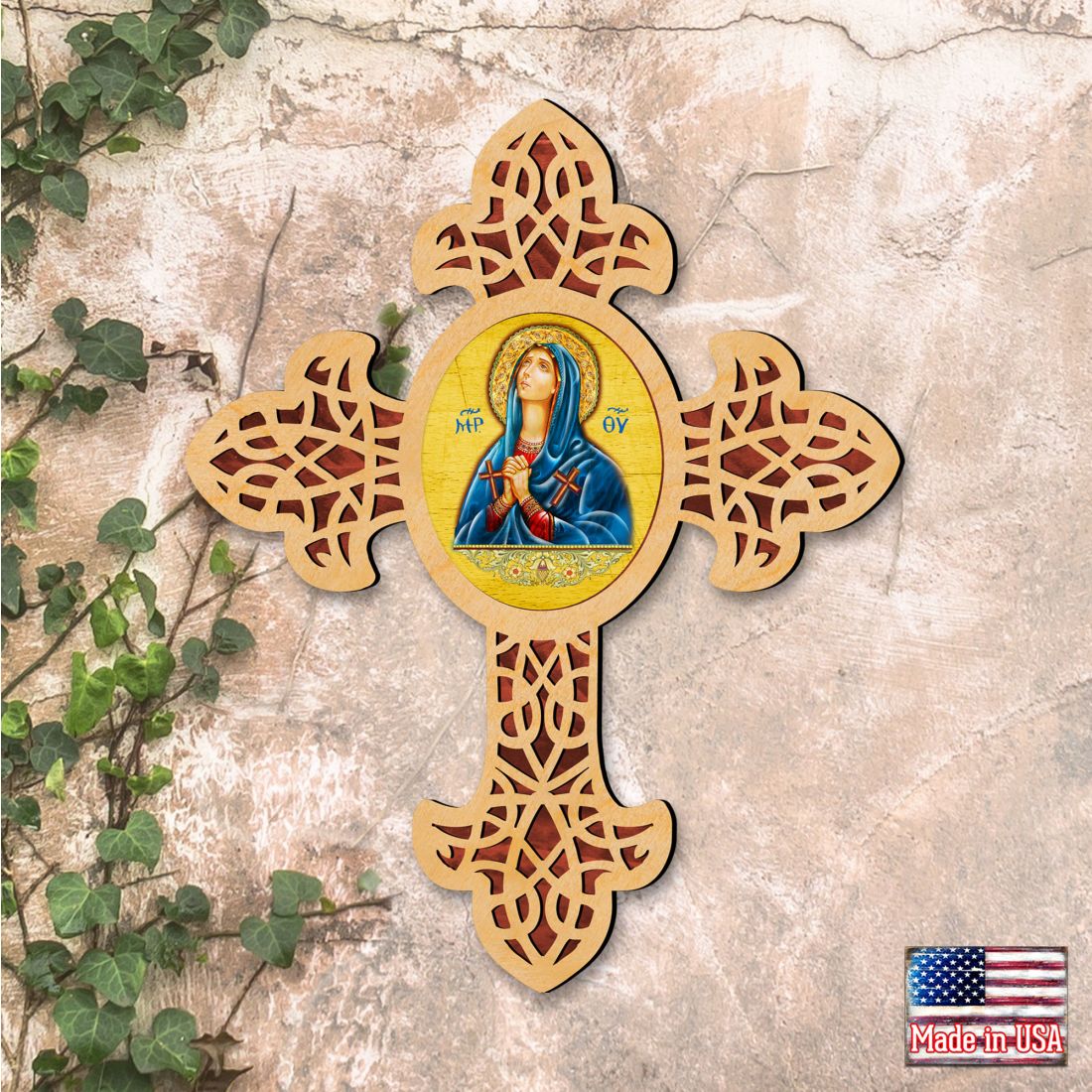 Mary Magdalene Pointy Wooden Cross by Museum Icons - Inspirational Icon Decor - 88314