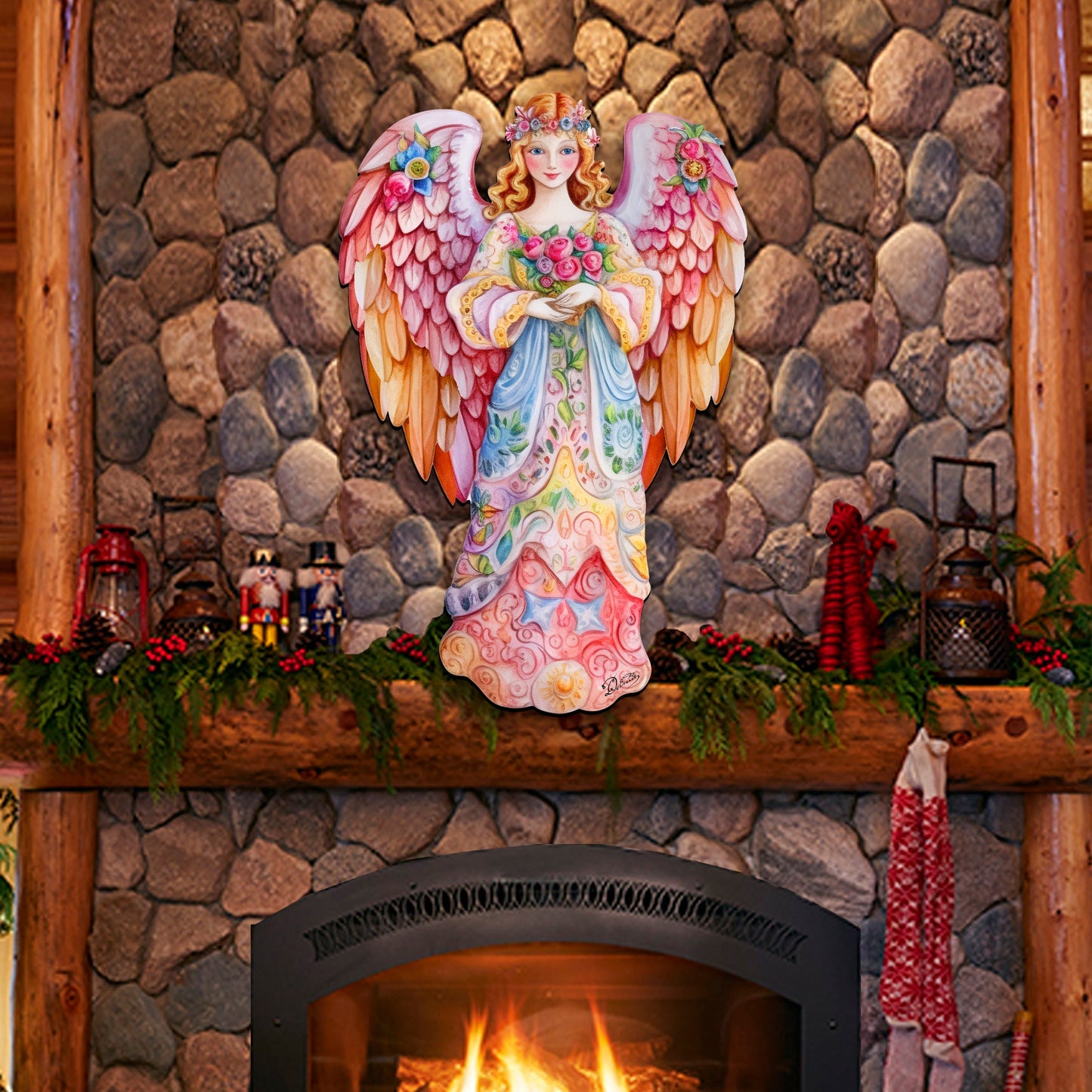Pink Floral Angel Holiday Door Decor  by G. Debrekht - Christmas Decor - 8611023H