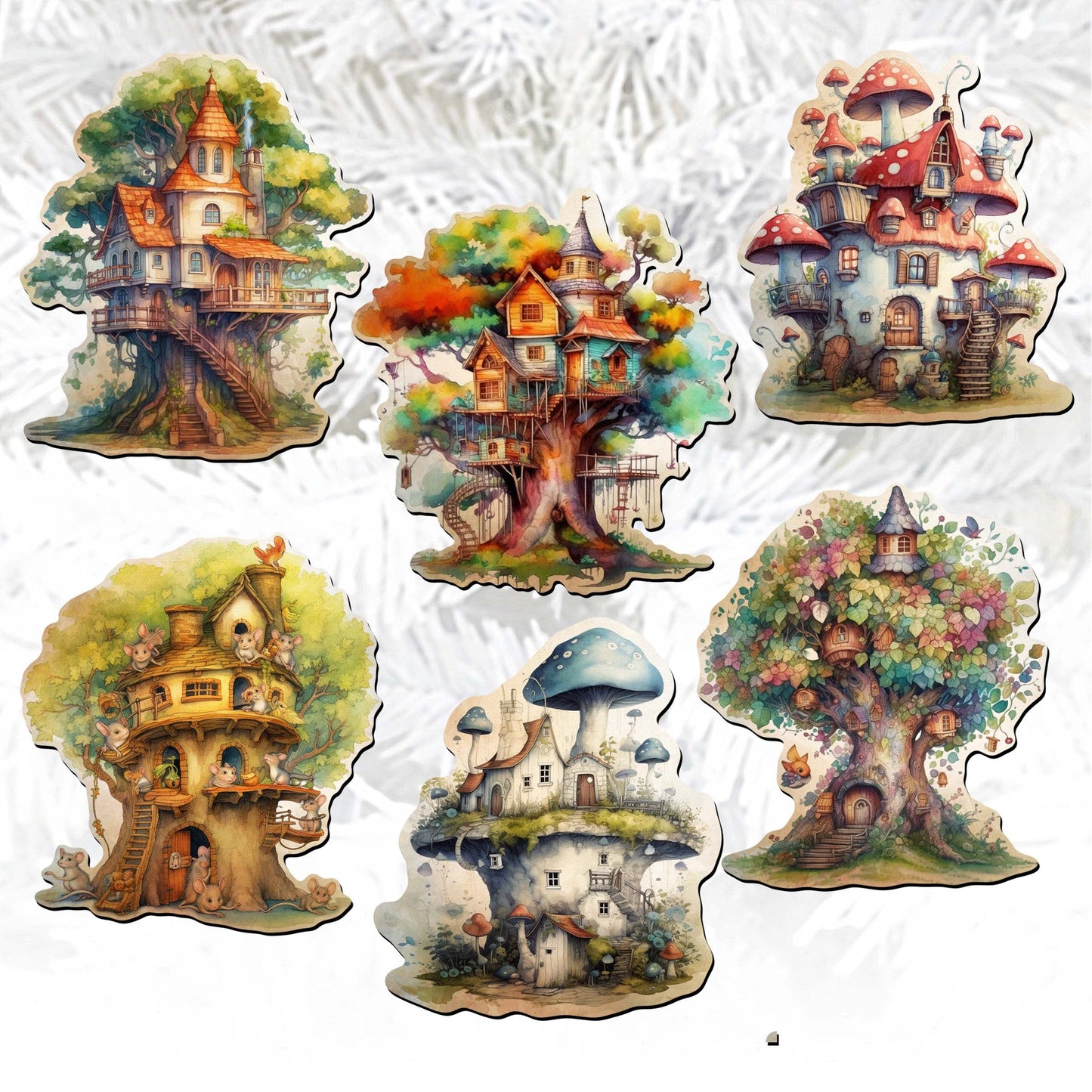 Tree House Decorative Wooden Clip-on Ornaments Set of 6 by G. Debrekht - Christmas Decor - 8090026C-S6