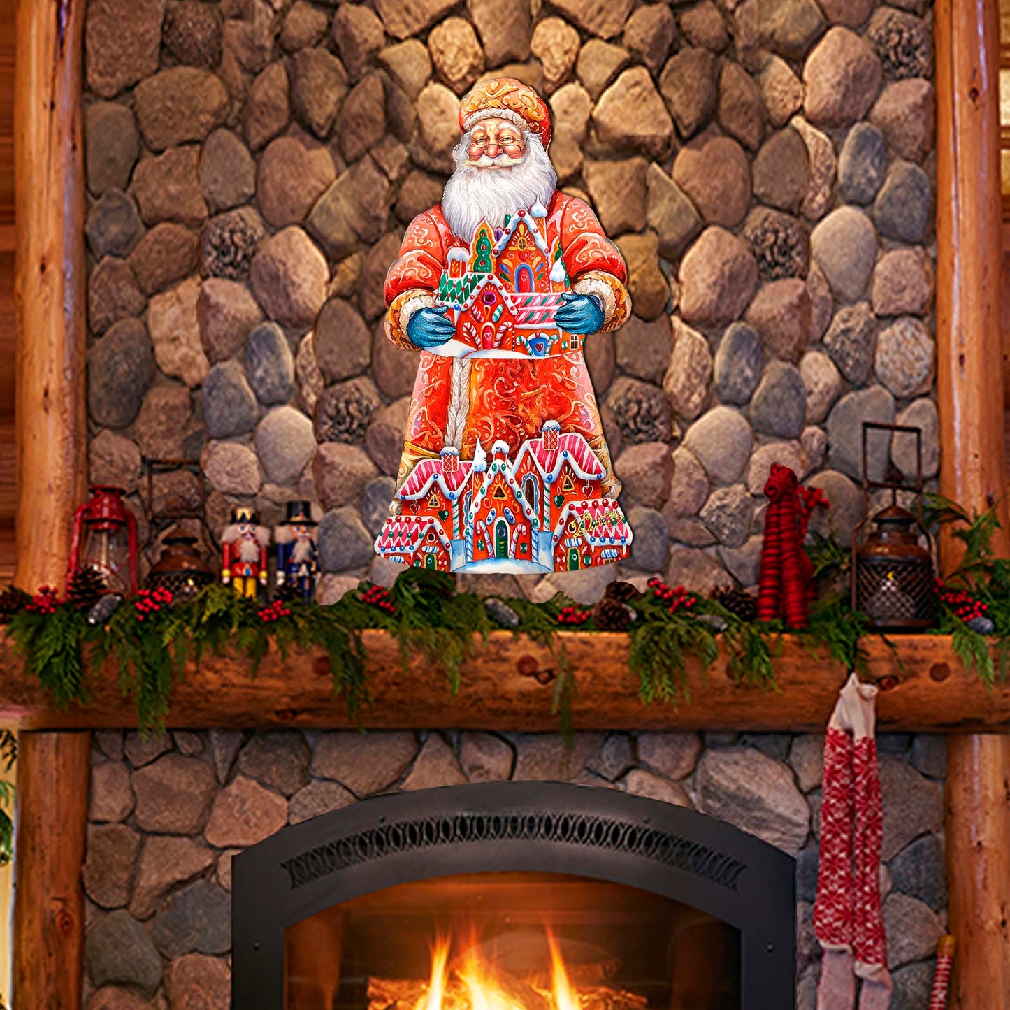 Santa and the Gingerbread House Holiday Door Decor by G. Debrekht - Christmas Santa Snowman Decor - 8691404H