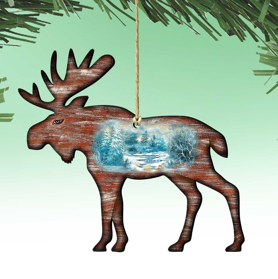 Woodsy Moose Christmas Wooden Ornaments by G. DeBrekht - Wildlife Holiday Decor - 8198222