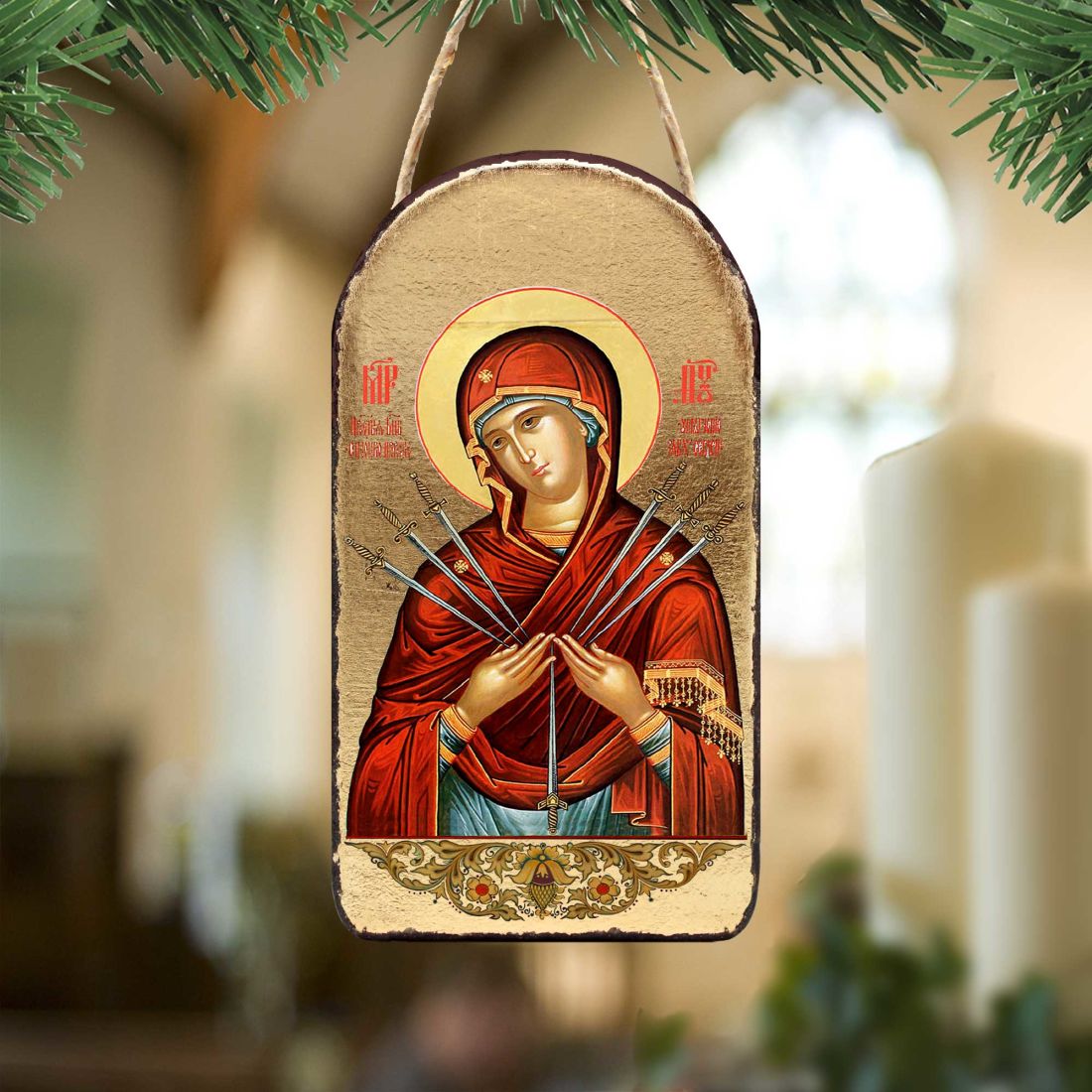 Virgin Mary of The Seven Swords Religious Christian Sacred Icon Ornament - Inspirational Icon Decor - 87037