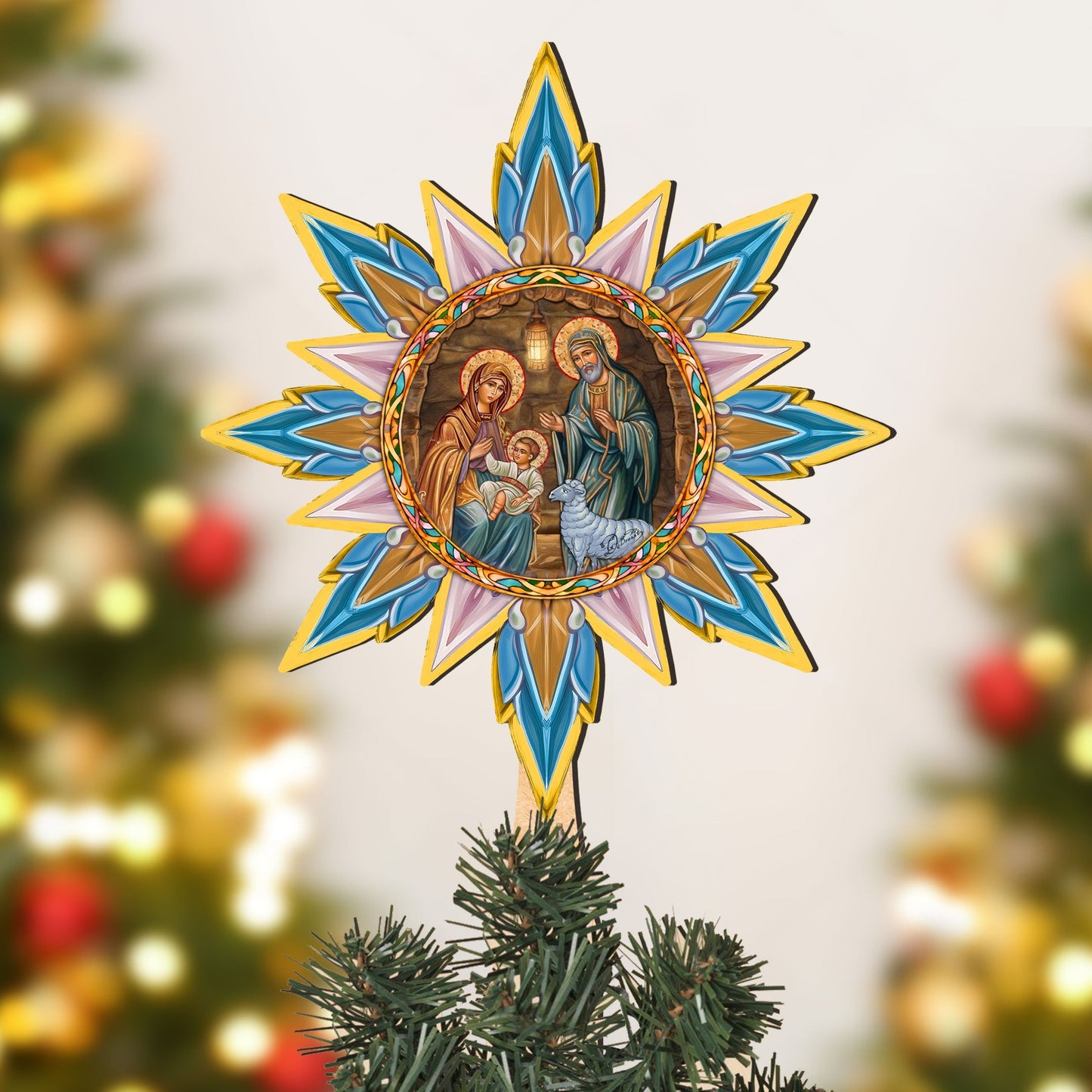 Orthodox Nativity Star Tree Topper Wooden Decor by G. Debrekht - Nativity Holiday Decor - 89504