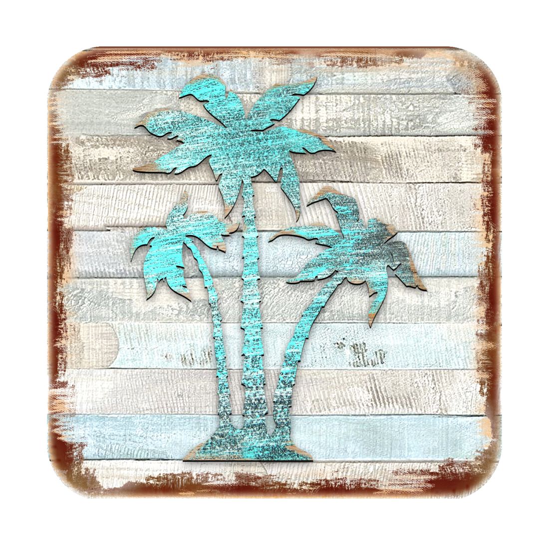 Palm Trees Coastal Wooden Cork Coasters Gift Set of 4 by Nature Wonders - Coastal Sea-Life Decor - 8198415-9C-S4