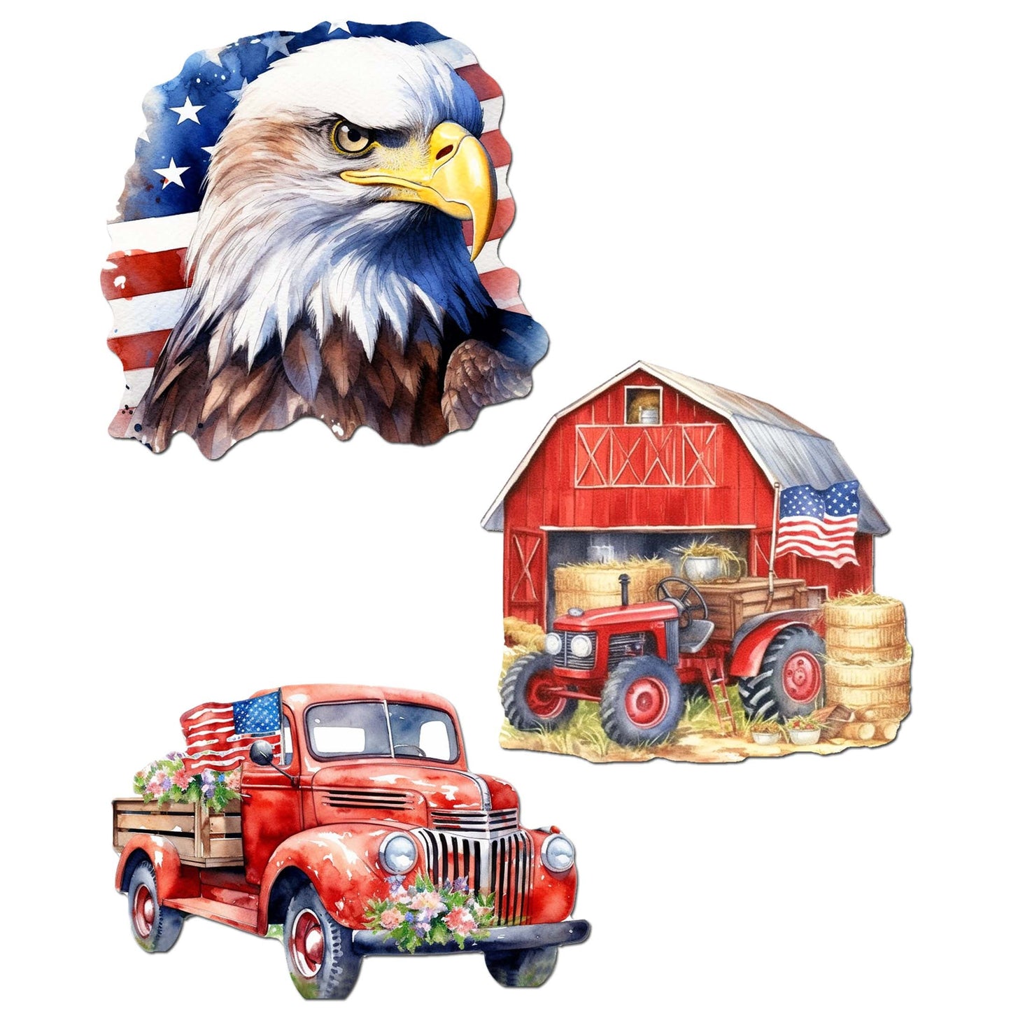 American flag Decorative Wooden Clip-on Ornaments Set of 3 by G. Debrekht - Patriotic Decor - 8091002C-S3