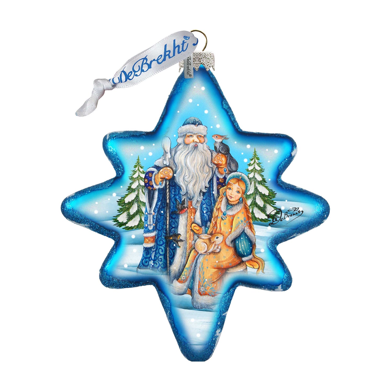 Father Frost and Snow Maiden North Star Glass Ornament by G. DeBrekht - Christmas Santa Snowman Decor - 755-015