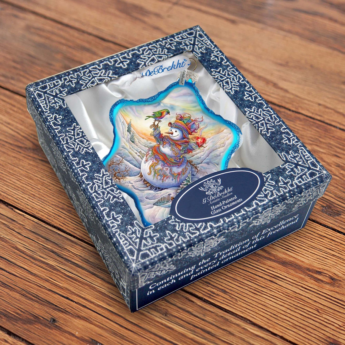 Festive Frosty Friend Snowflake Glass Ornament by G. Debrekht - Christmas Santa Snowman Decor - 754-045