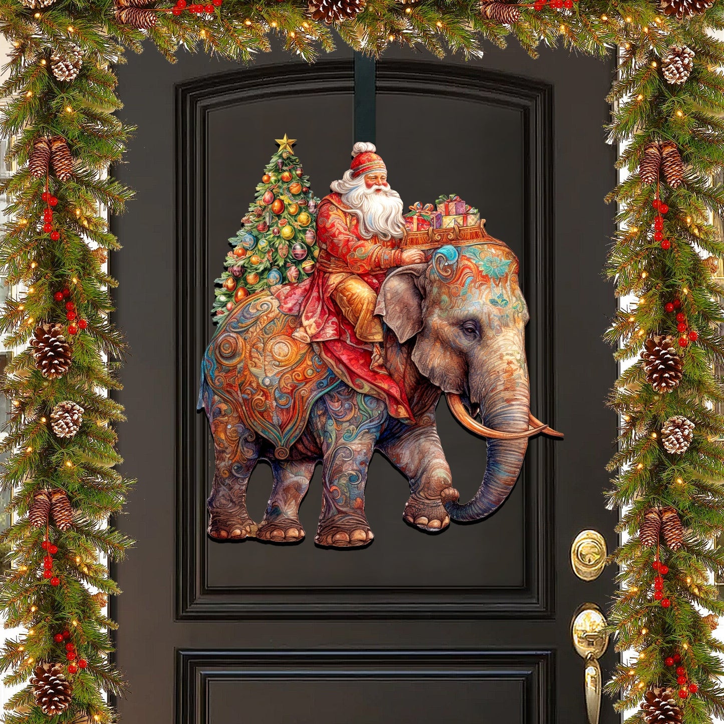 Santa on Elephant Holiday Door Decor  by G. Debrekht - Christmas Decor - 8611043-2H