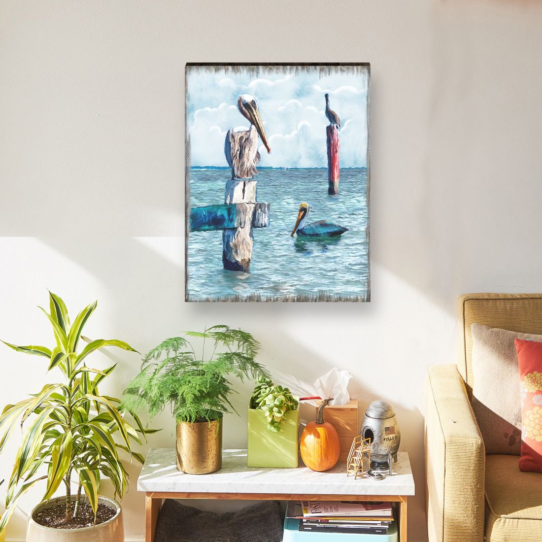 Peaceful Birds Pelicans and Seagulls Wooden Coastal Wall Art by Nature Wonders - Coastal Sea-Life Decor - 95252-4B