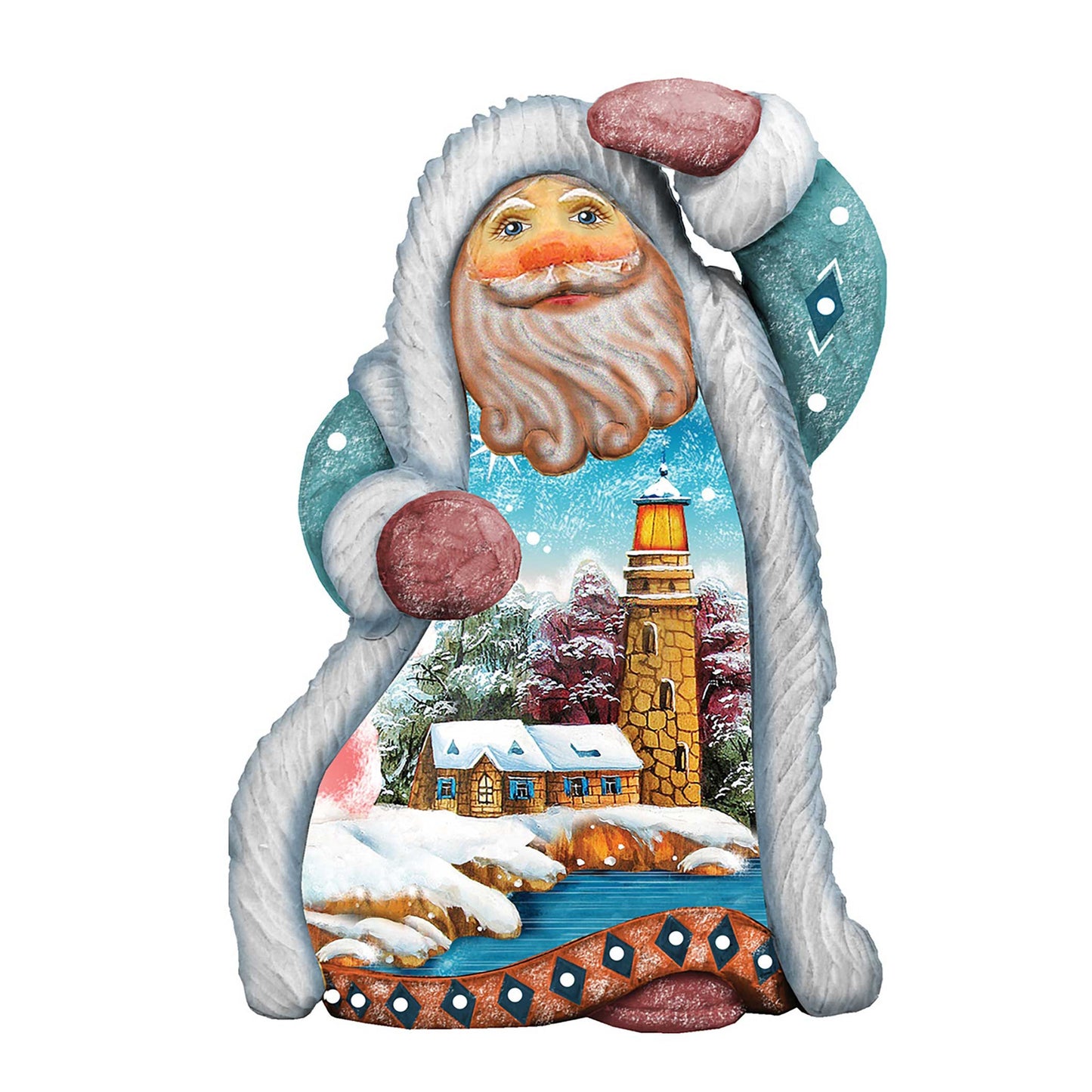 Santa Lighthouse Sculpted Hand-Painted Christmas Figurine by G. DeBrekht - Coastal Holiday Decor - 661511