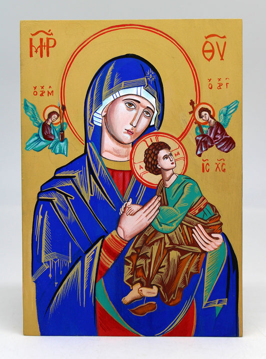 Virgin Mary Directress - Original One-of-a-Kind Orthodox Icon Handpainted on Wood 8 x 5.5" , Signed by G. DeBrekht with Certificate