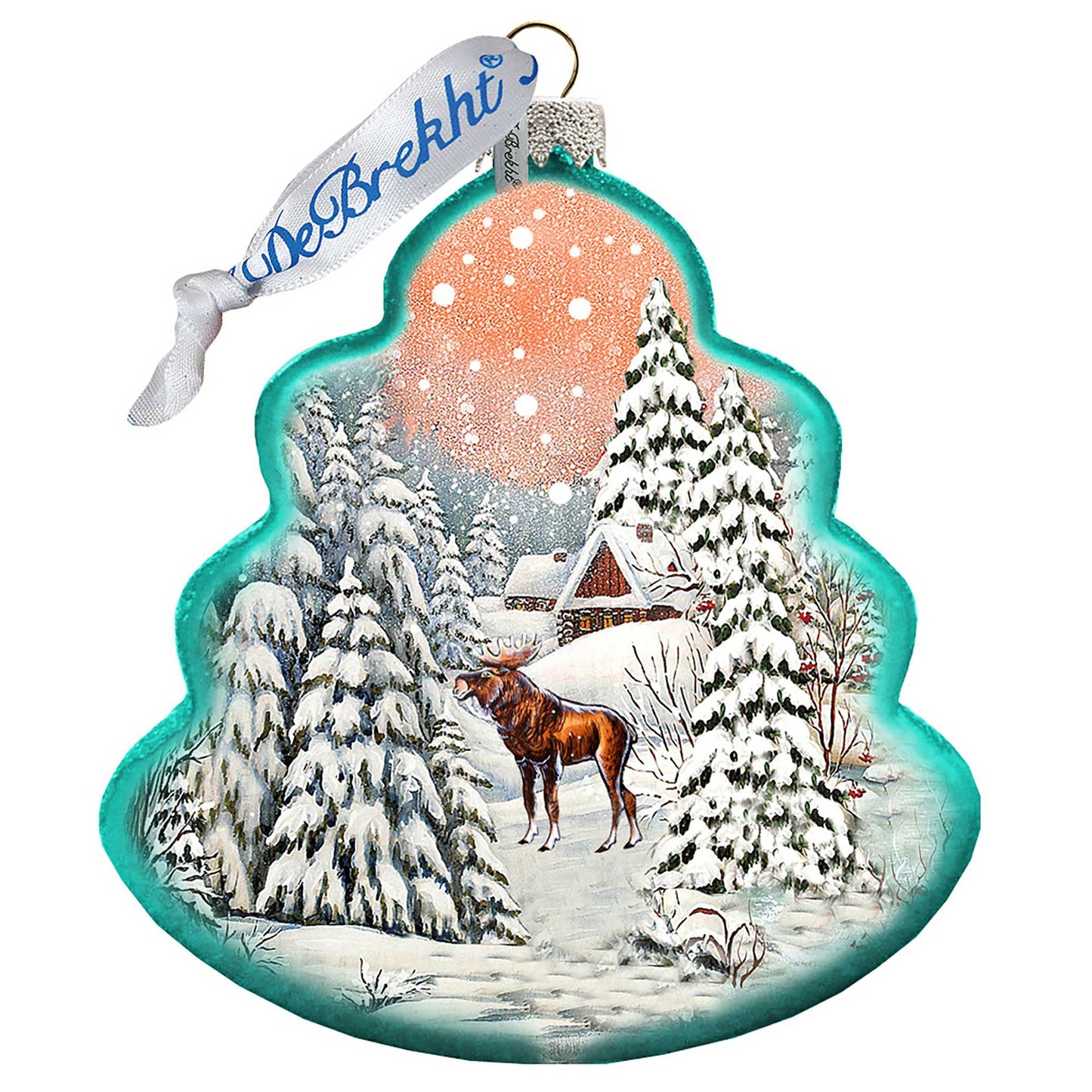 Winter Village with Moose Tree Glass Ornament by G. DeBrekht - Christmas Decor - 762-021