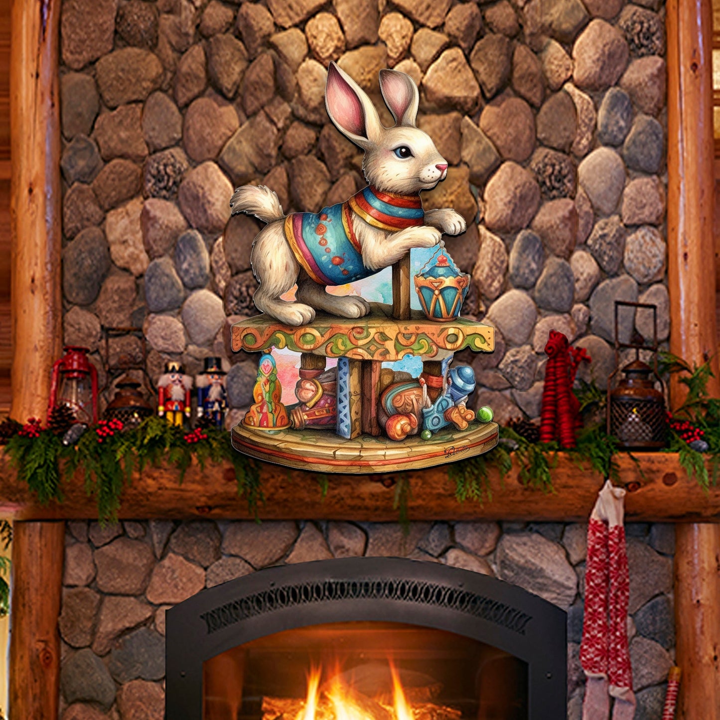 Carousel Bunny with Toys Holiday Door Decor by G. Debrekht - Christmas Decor - 8611086H