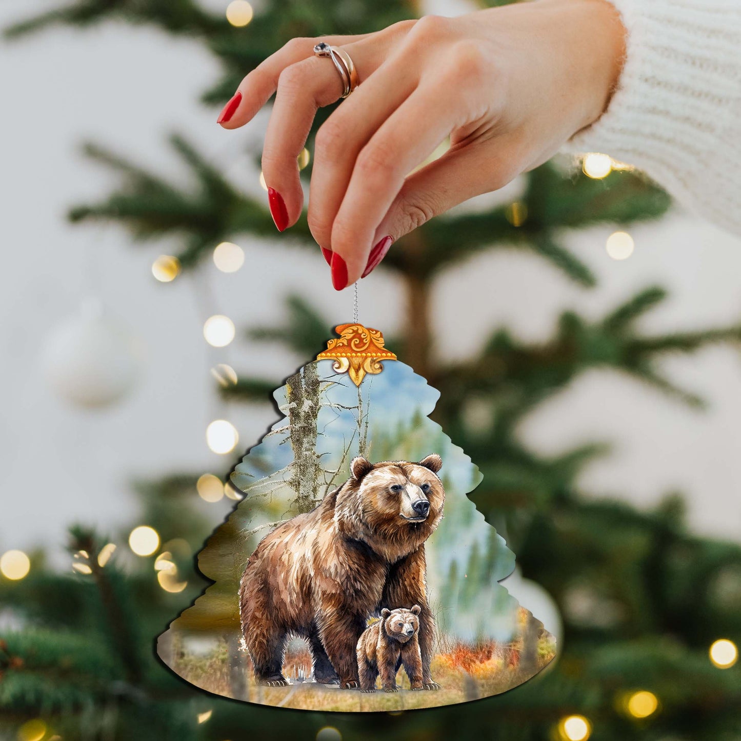 Grizzly Family Glade Tree Wooden Ornaments by G.Debrekht - Wildlife Holiday Decor - 870009