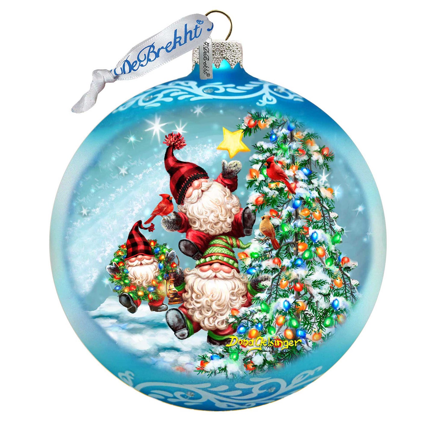 Reaching High Dwarfs Lg Glass Ornament in Blue by Gelsinger - Christmas Decor - 73927B-DG