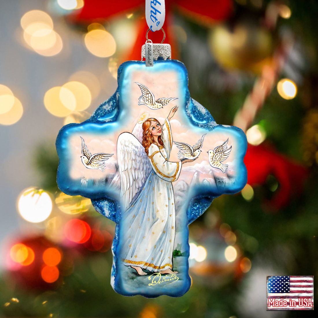 Guardian Angel Cross Glass Ornament Holiday by Debrekht 758-019