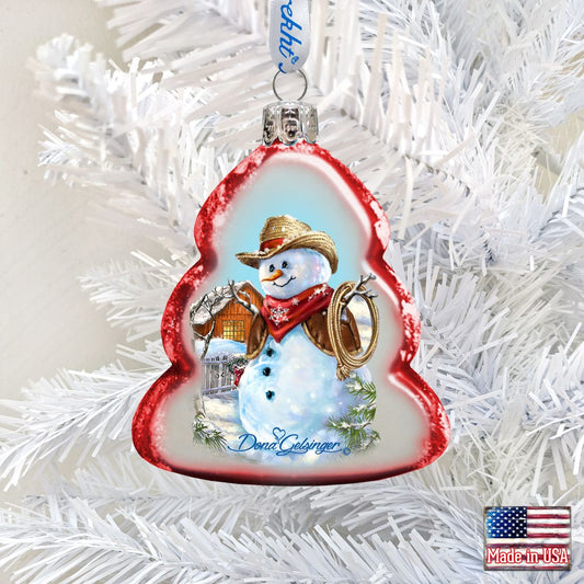 Cowboy Snowman Mercury Glass Ornament by D. Gelsinger - Christmas Santa Snowman Decor - 778101-1541