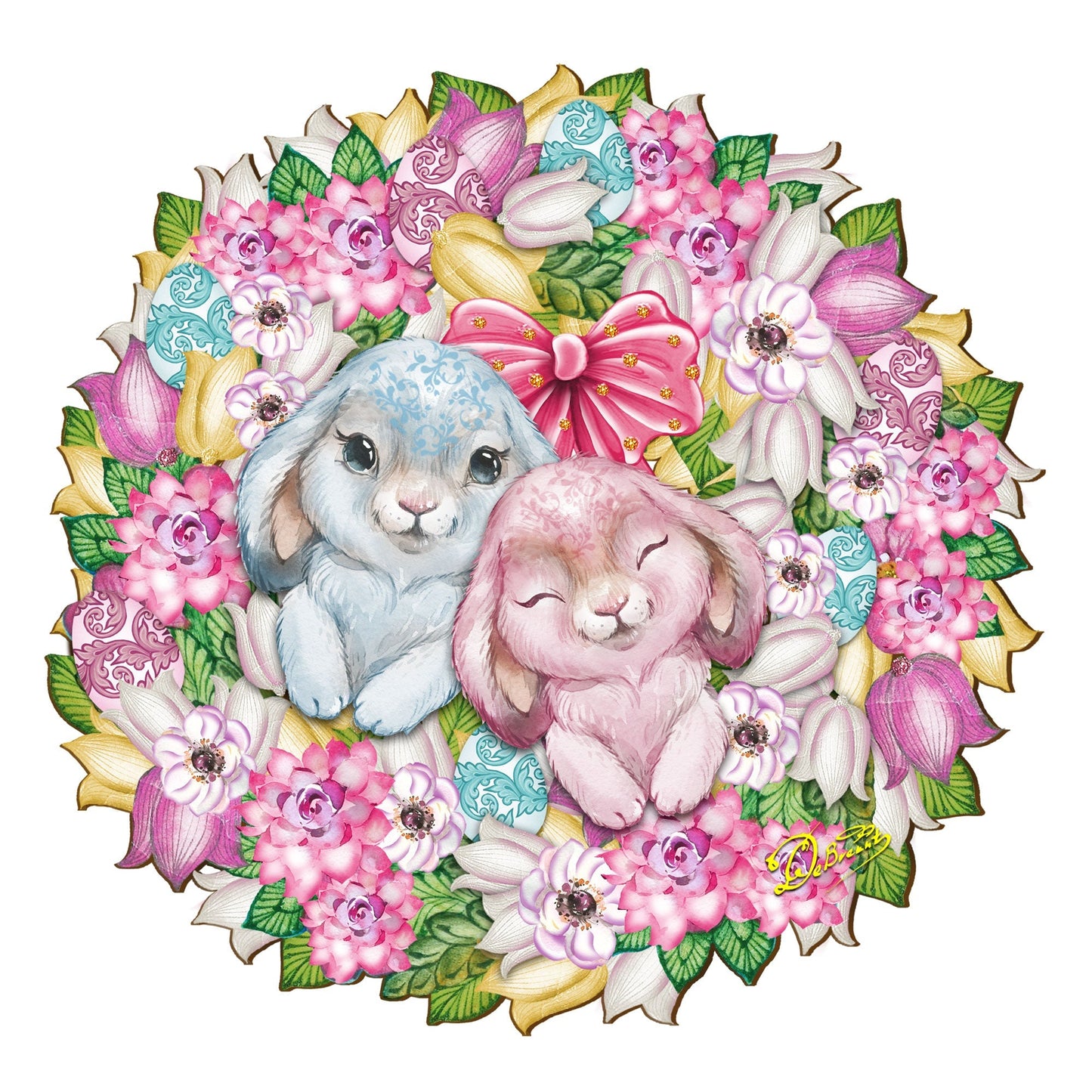 Bunny Love Wreath Door Hanger Wall Art by G. DeBrekht - Easter Spring Decor - 8185301-4H