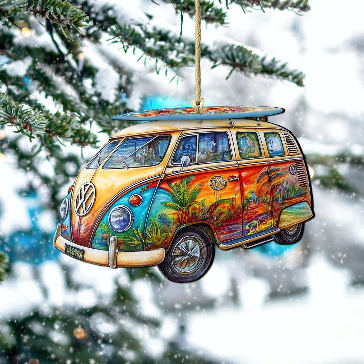 Beach Themed Ornaments - Hippie Van Wooden Ornaments by G.Debrekht Coastal Holiday Decor - 8688203