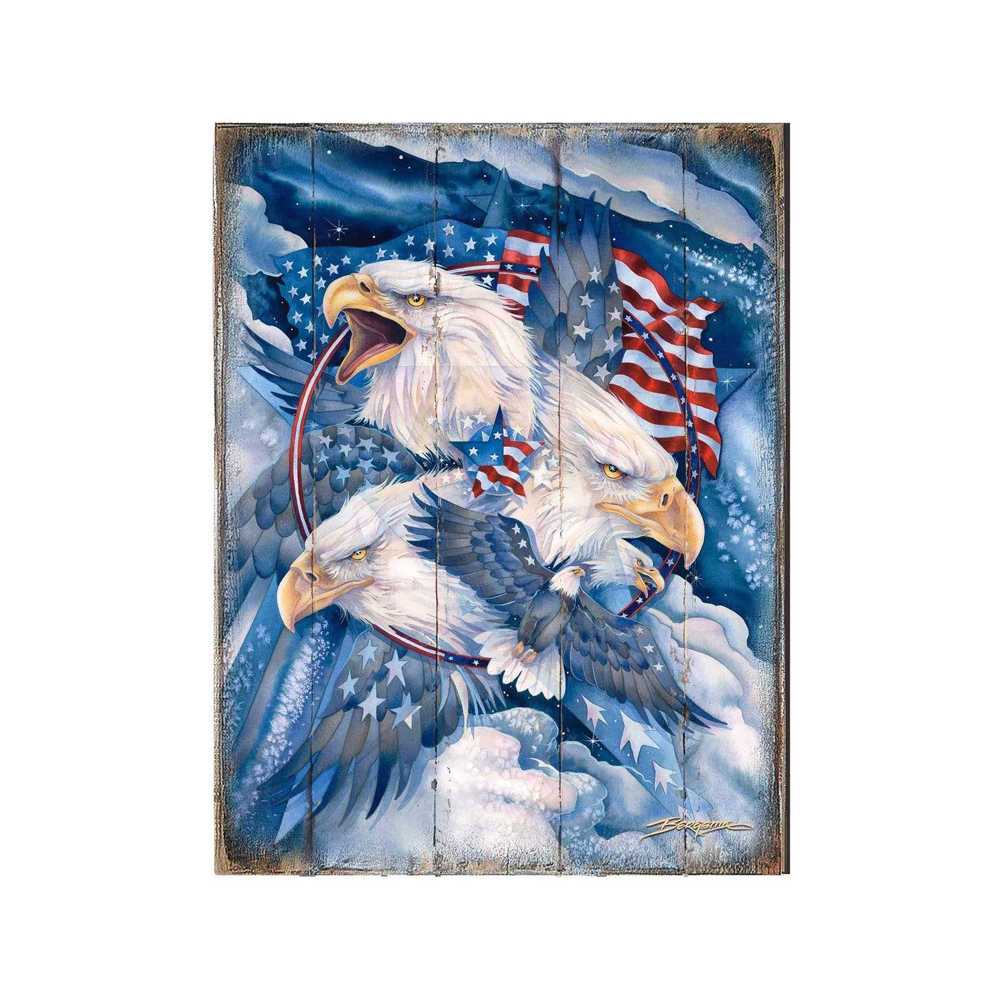 Allegiance American Patriotic Eagles Wooden Wall Art by J. Bergsma - American Patriotic Decor - 8592730BP-JB