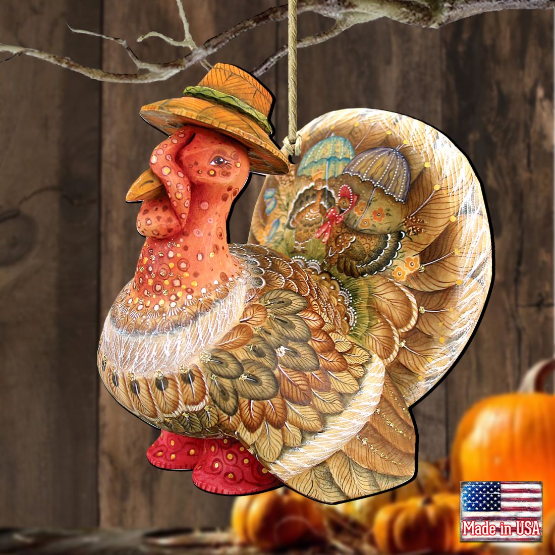 Tom the Turkey Wooden Ornaments by G. DeBrekht - Thanksgiving Halloween Decor - 8158904