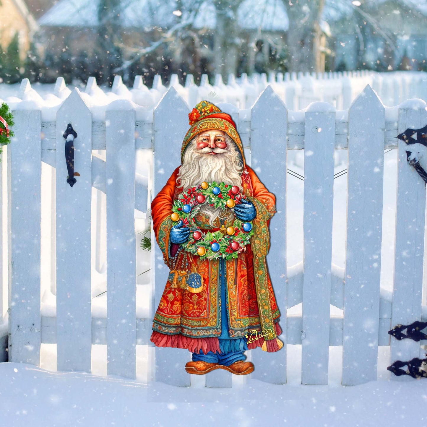 Santa's Wreath of Joy Holiday Door Decor by G. Debrekht - Christmas Santa Snowman Decor - 8691402H