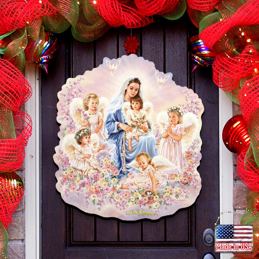 Gift of Love Angel Wreath Door Decor by D. Gelsinger - Nativity Holiday Decor - 8461031H-0108
