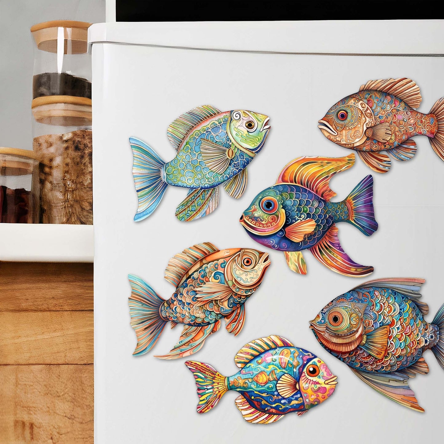 Coastal Fish Decorative Wooden Magnets Set of 6 by G. Debrekht - Coastal Decor - 8090034G-S6