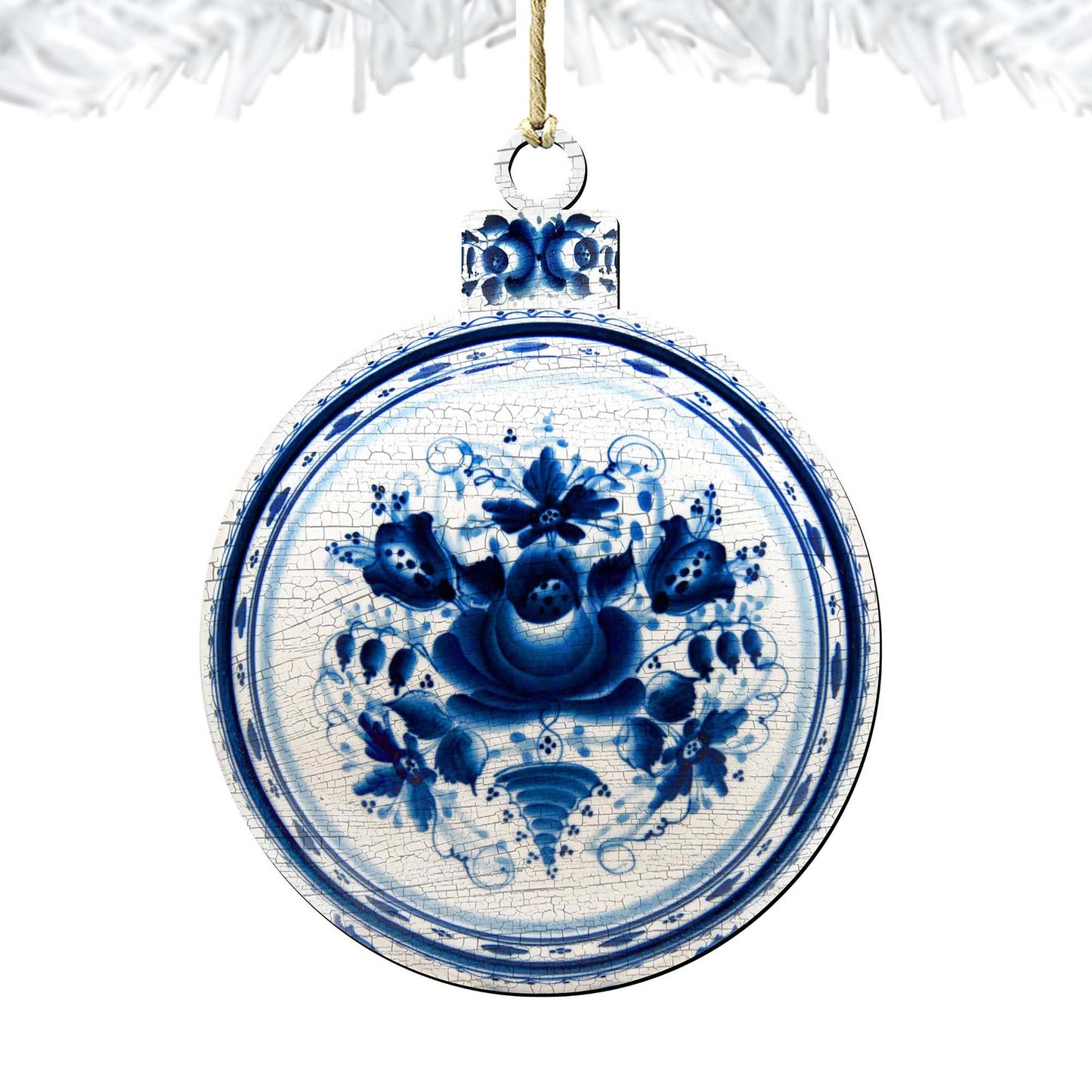 White and Blue Round Wooden Ornaments - Christmas Decor - 8117422