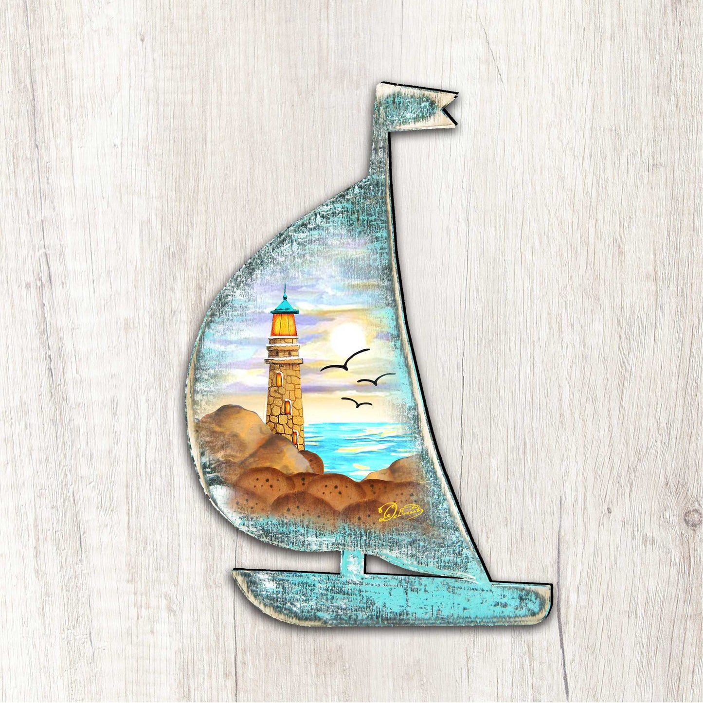 Lighthouse Boat Decorative Door Decor by G. DeBrekht - Coastal Holiday Decor - 8198524H