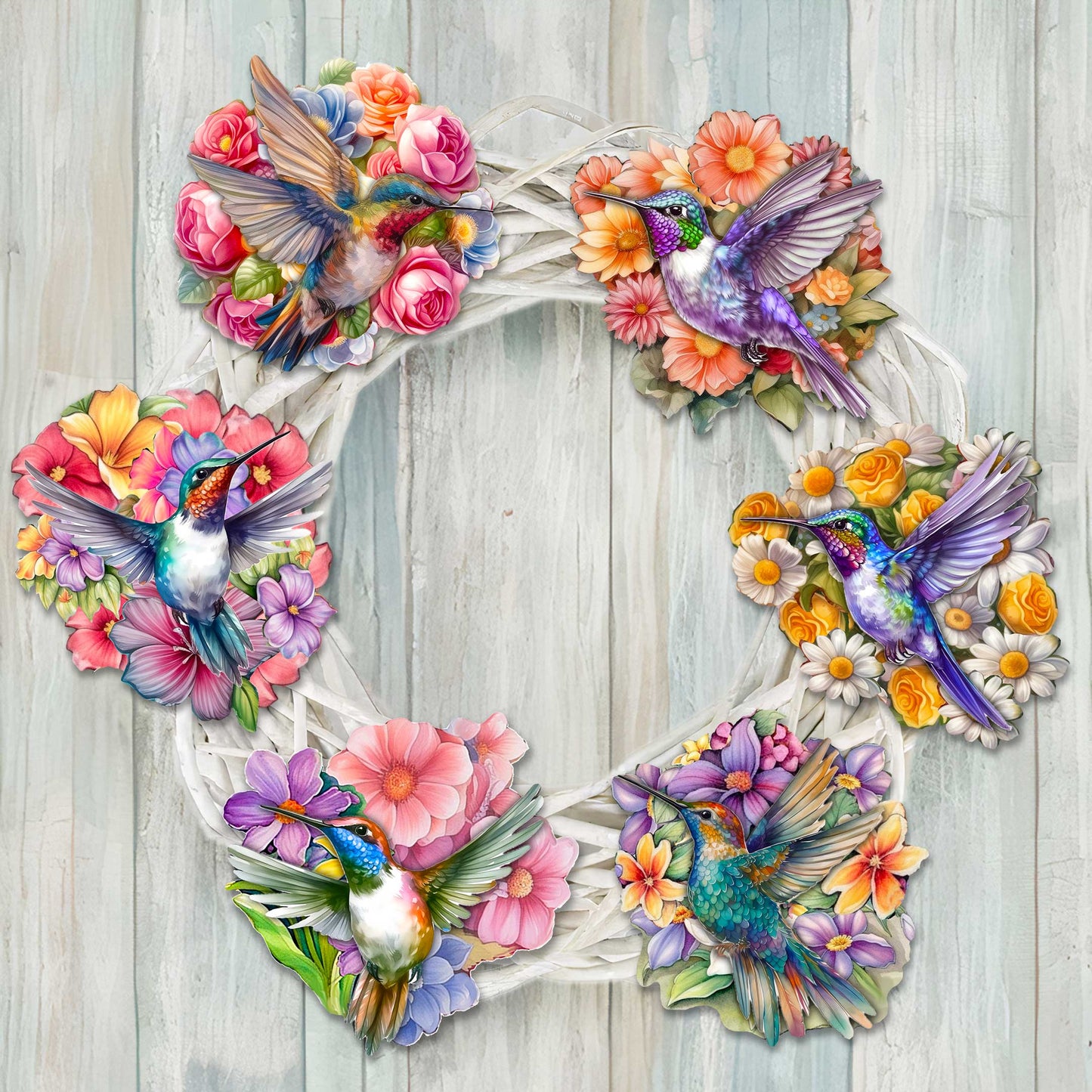 Hummingbirds Decorative Wooden Clip-on Ornaments Set of 6 by G. Debrekht - Easter Spring Decor - 8090140C-S6