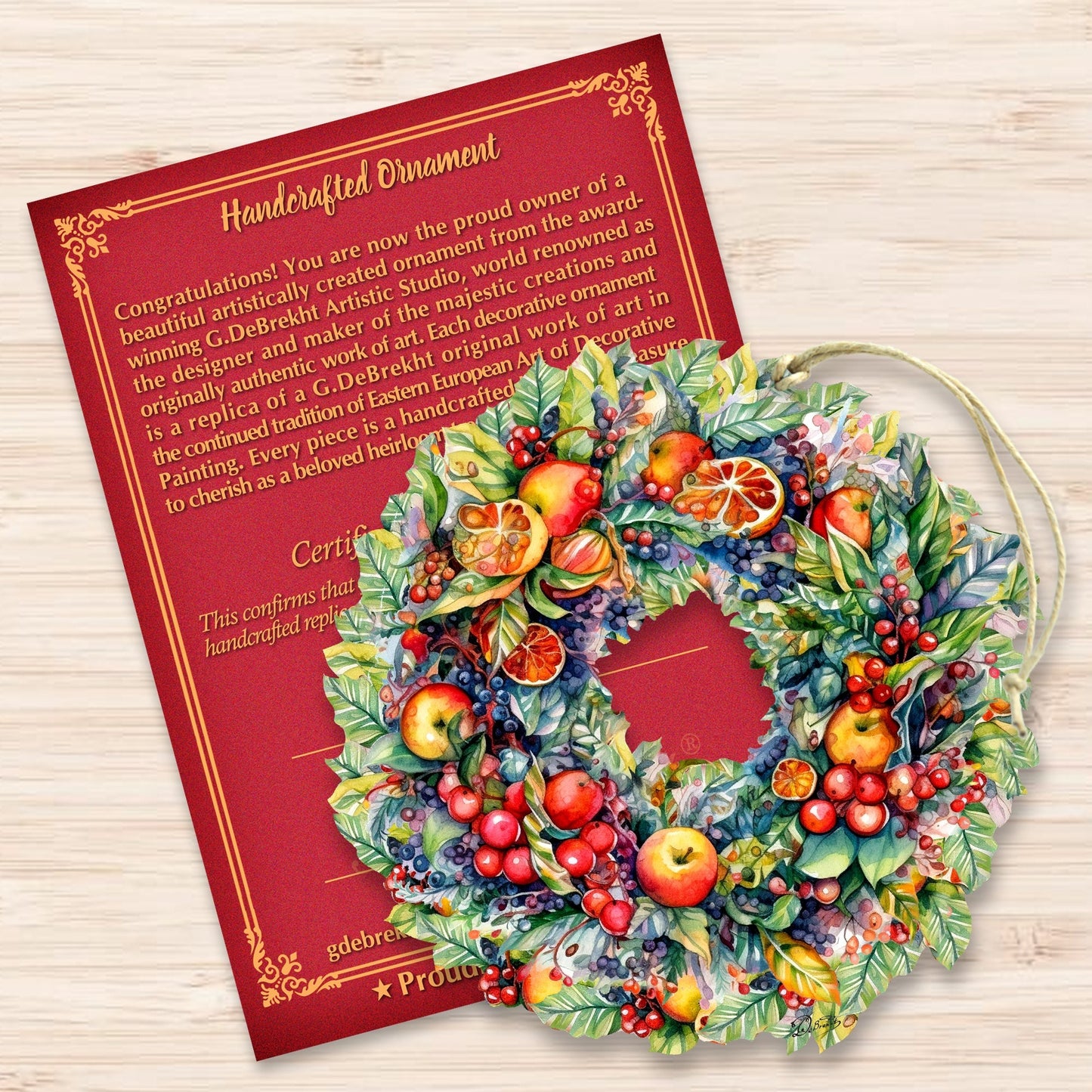 Summer Harvest Fruit Wreath Wooden Ornaments by G. Debrekht Christmas Decor - 8611071