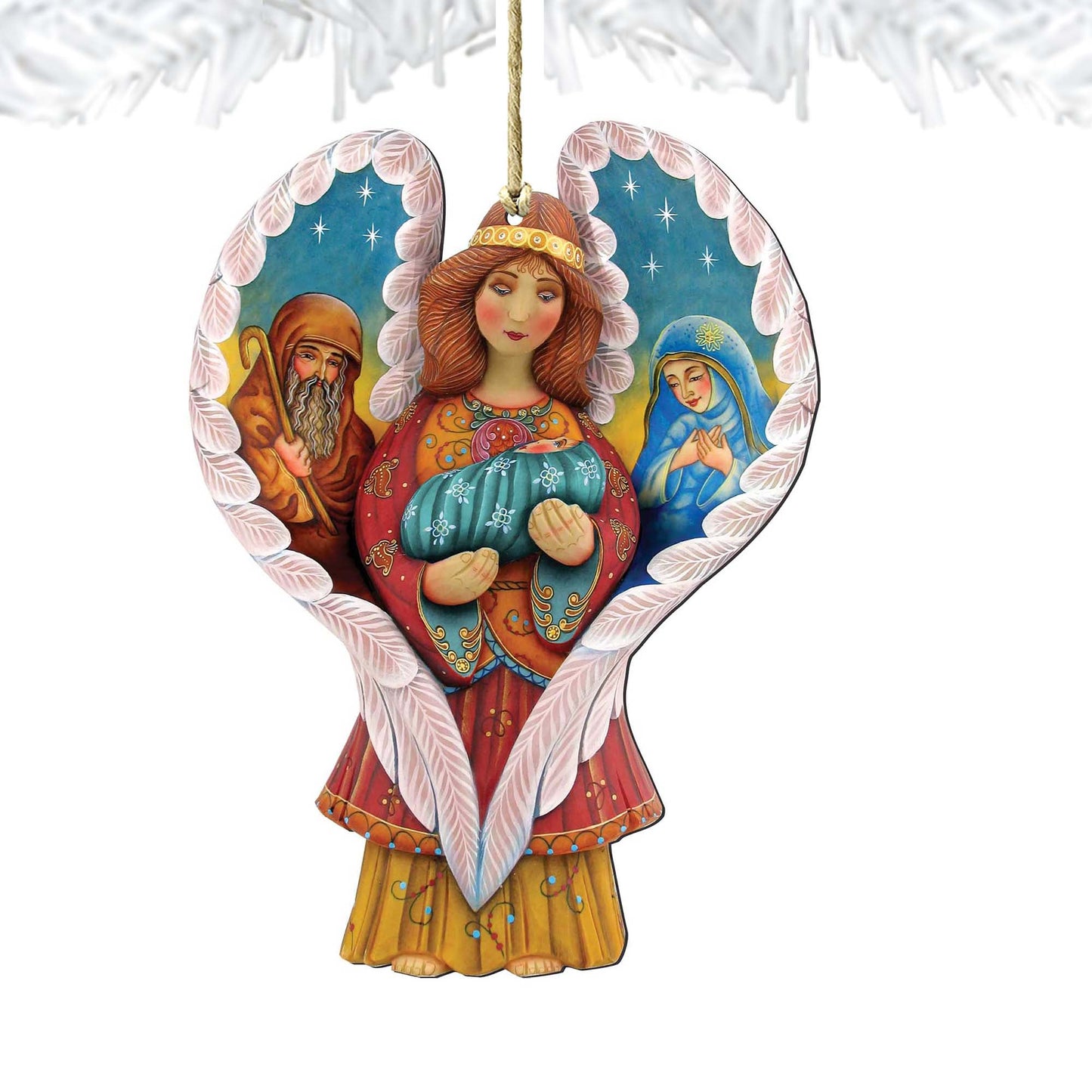 Holy Family Angel Wooden Ornaments by G. DeBrekht - Nativity Holiday Decor - 8154107
