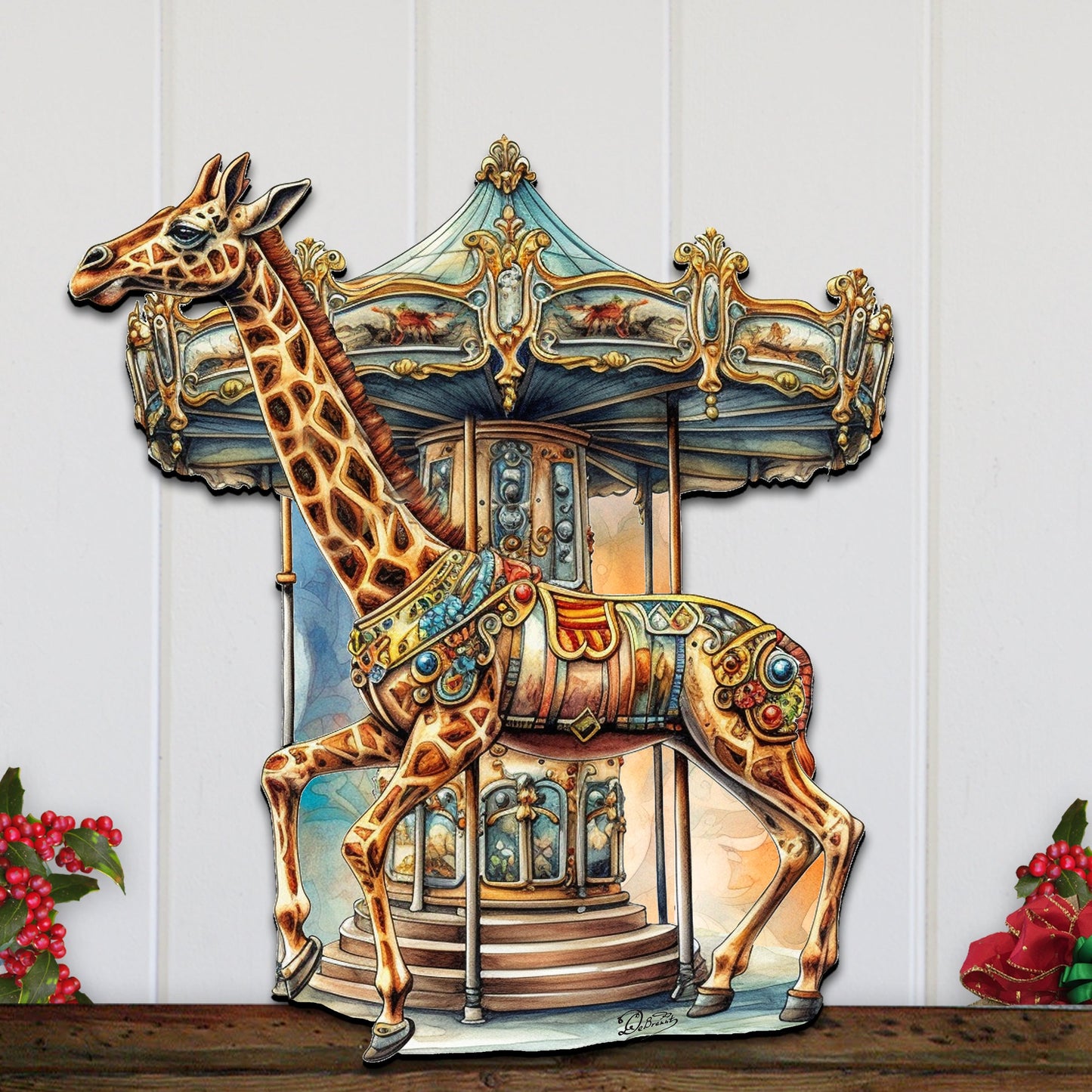 Carousel Giraffe Holiday Door Decor  by G. Debrekht - Christmas Decor - 8611028H