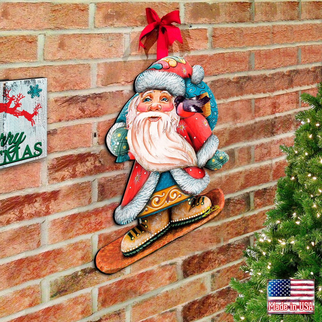 Snowboarding Santa Christmas Door Decor by G. DeBrekht - Christmas Santa Snowman Decor - 8119171H