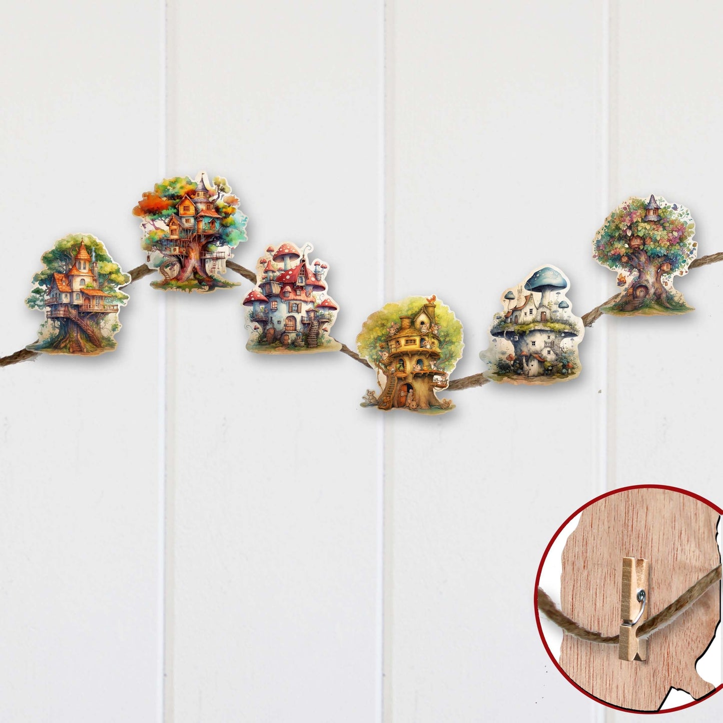 Tree House Decorative Wooden Clip-on Ornaments Set of 6 by G. Debrekht - Christmas Decor - 8090026C-S6