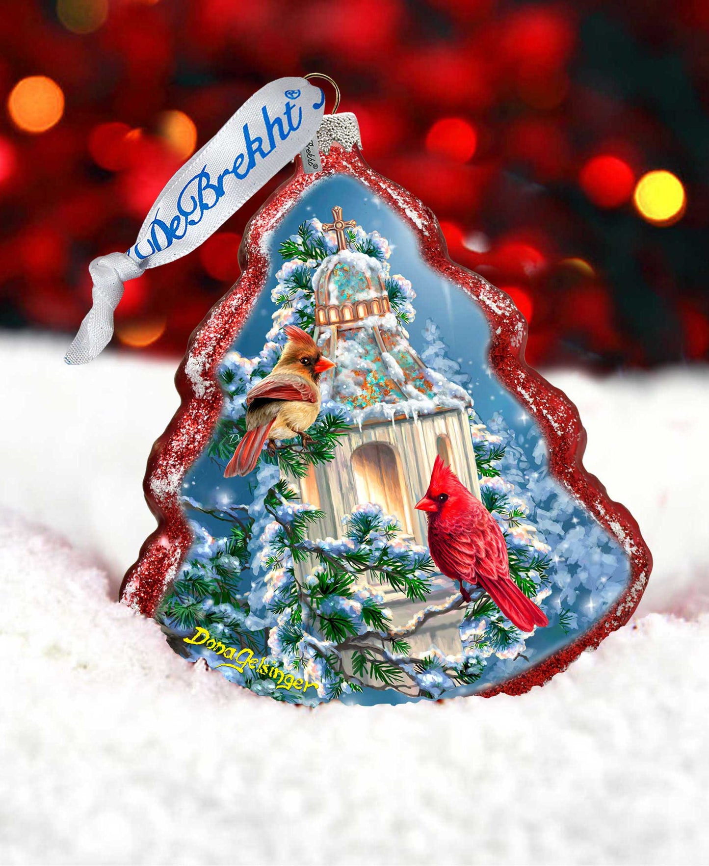 Little Cardinal Chapel Tree Glass Ornament by D. Gelsinger - Nativity Holiday Decor - 762-046-DG