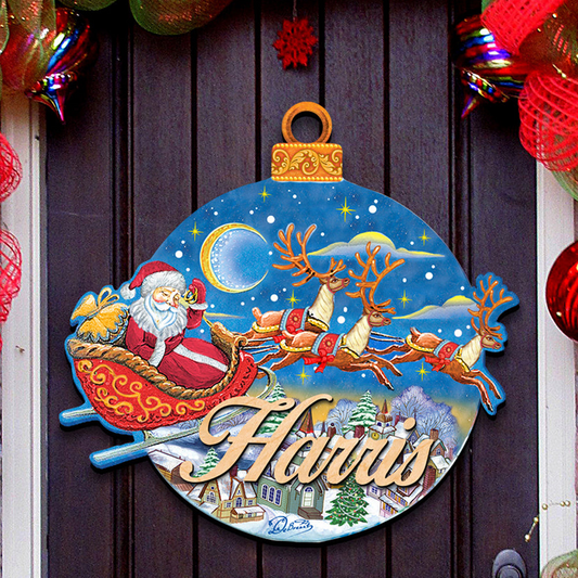 Up-Up and Away Santa Custom Family Name Door Hanger by G. DeBrekht - Christmas Santa Snowman Decor - 8112160-2H-FAM