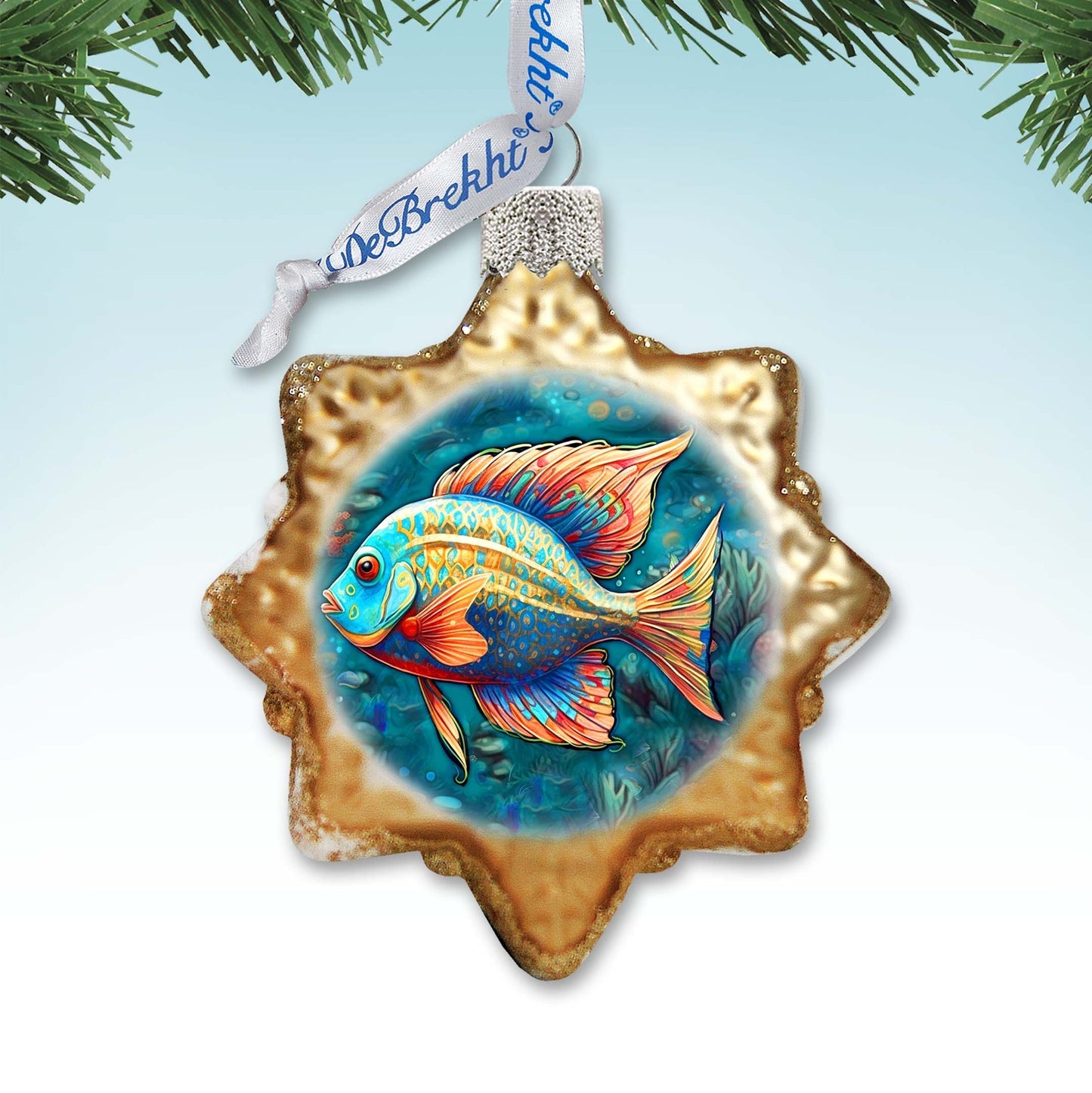 Holiday Coastal Ornament - Ocean Fish Keepsake Glass Ornaments by G. Debrekht - Coastal Holiday Decor - 777405