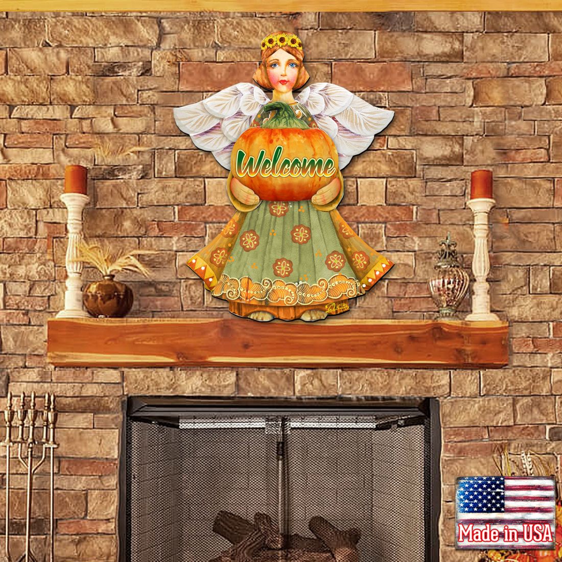 Welcome Fall Angel Halloween Door Decor by G. DeBrekht - Thanksgiving Halloween Decor - 8155232-2H