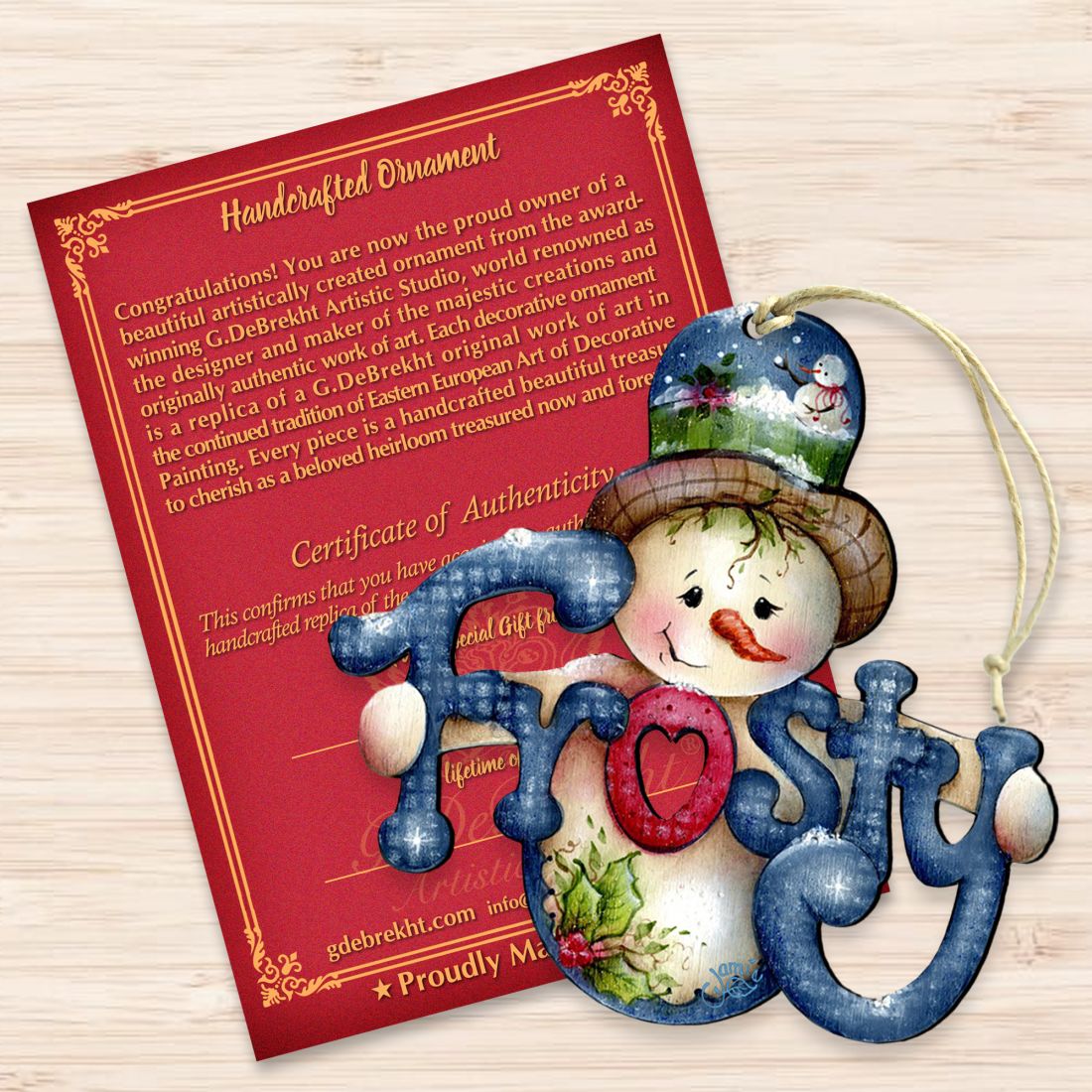 Frosty Wooden Ornaments by Jamie Mills-Price - Christmas Santa Snowman Decor - 8457505