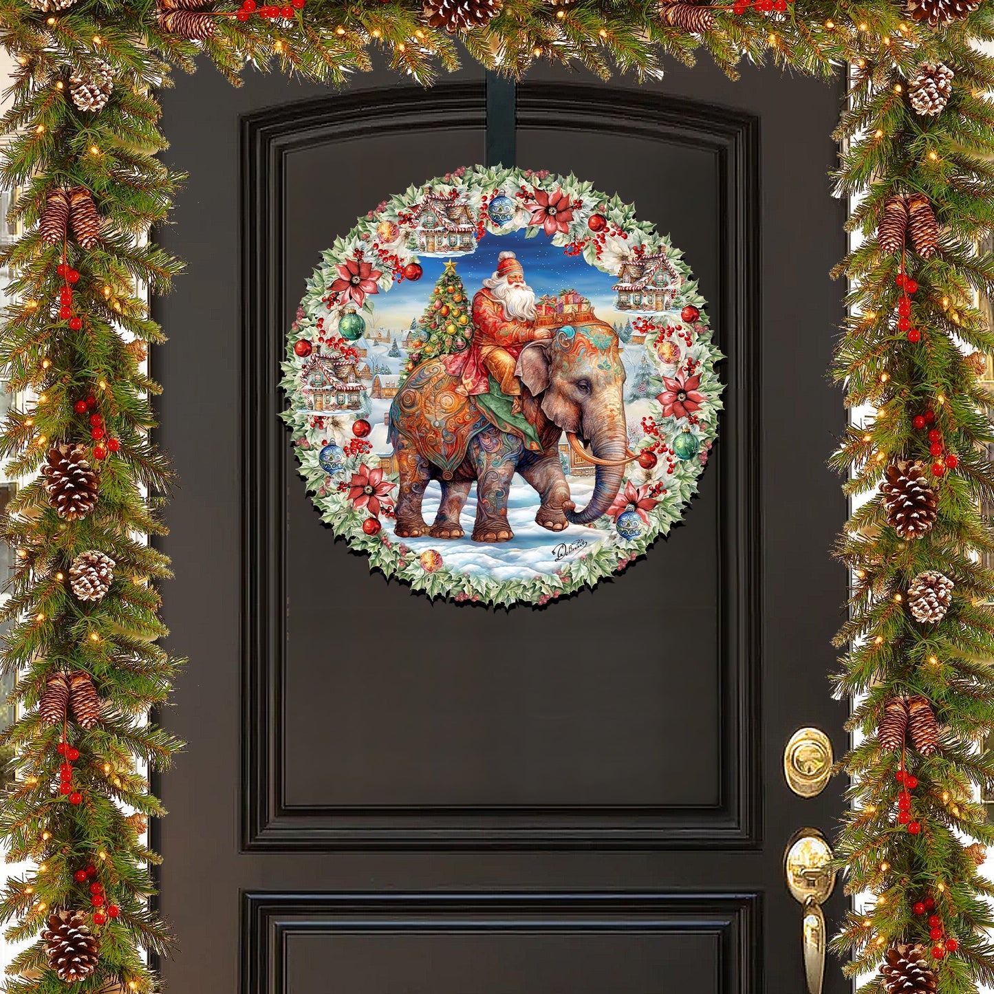 Santa on Elephant Holiday Door Decor  by G. Debrekht - Christmas Decor - 8611043H