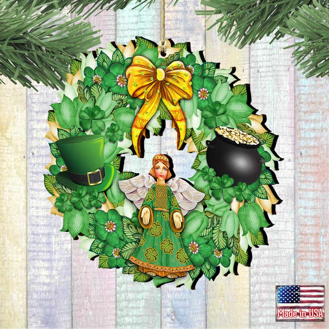 St Patrick's Day Wreath Wooden Ornaments by G. DeBrekht - Celtic Decor - 8185318