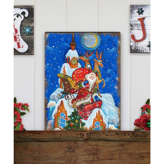 Special Delivery Santa Wooden Wall Art by G. DeBrekht - Christmas Santa Snowman Decor - 81215822B